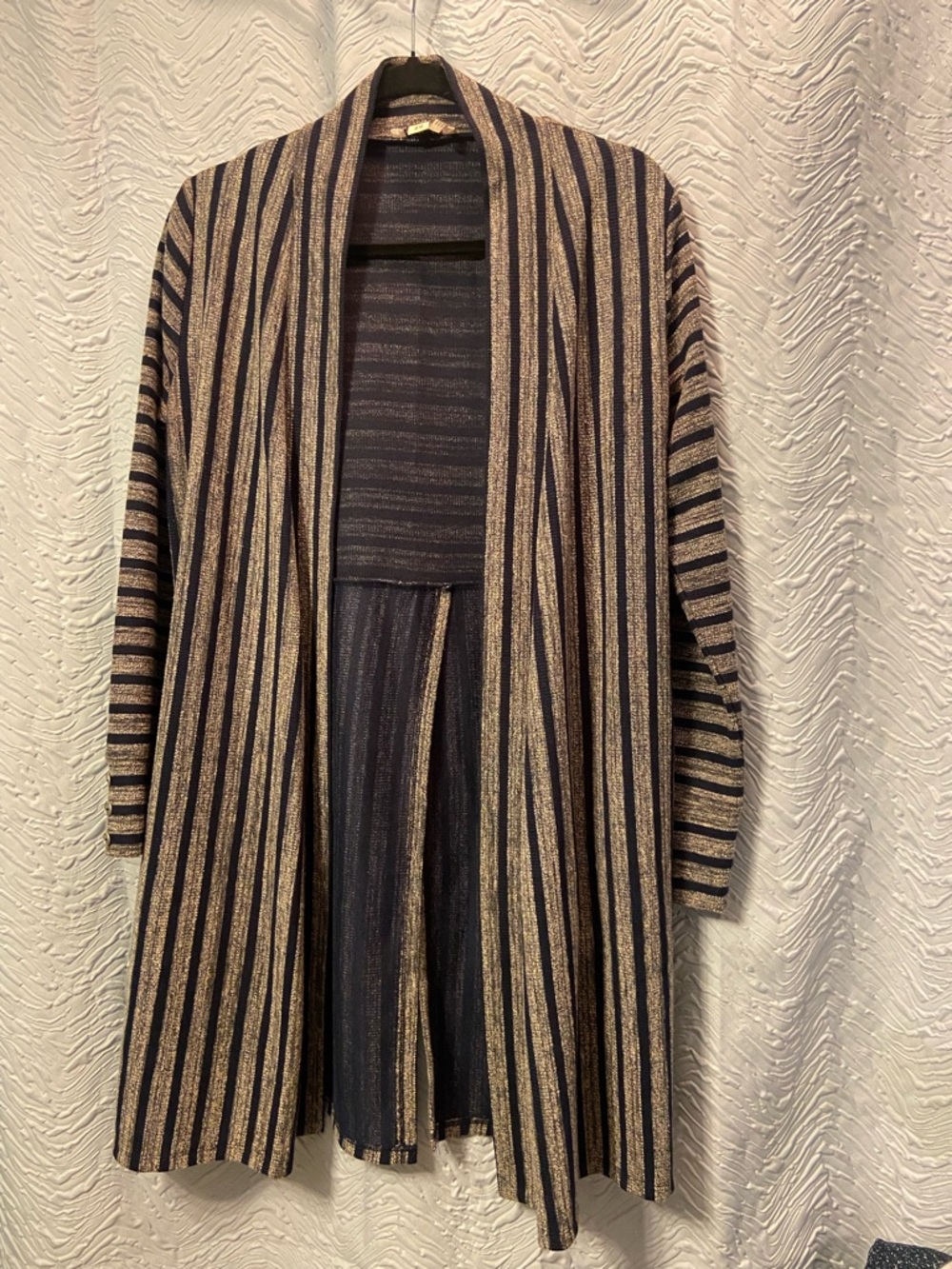 Simply Noelle Navy and Metallic Gold Striped Cardigan